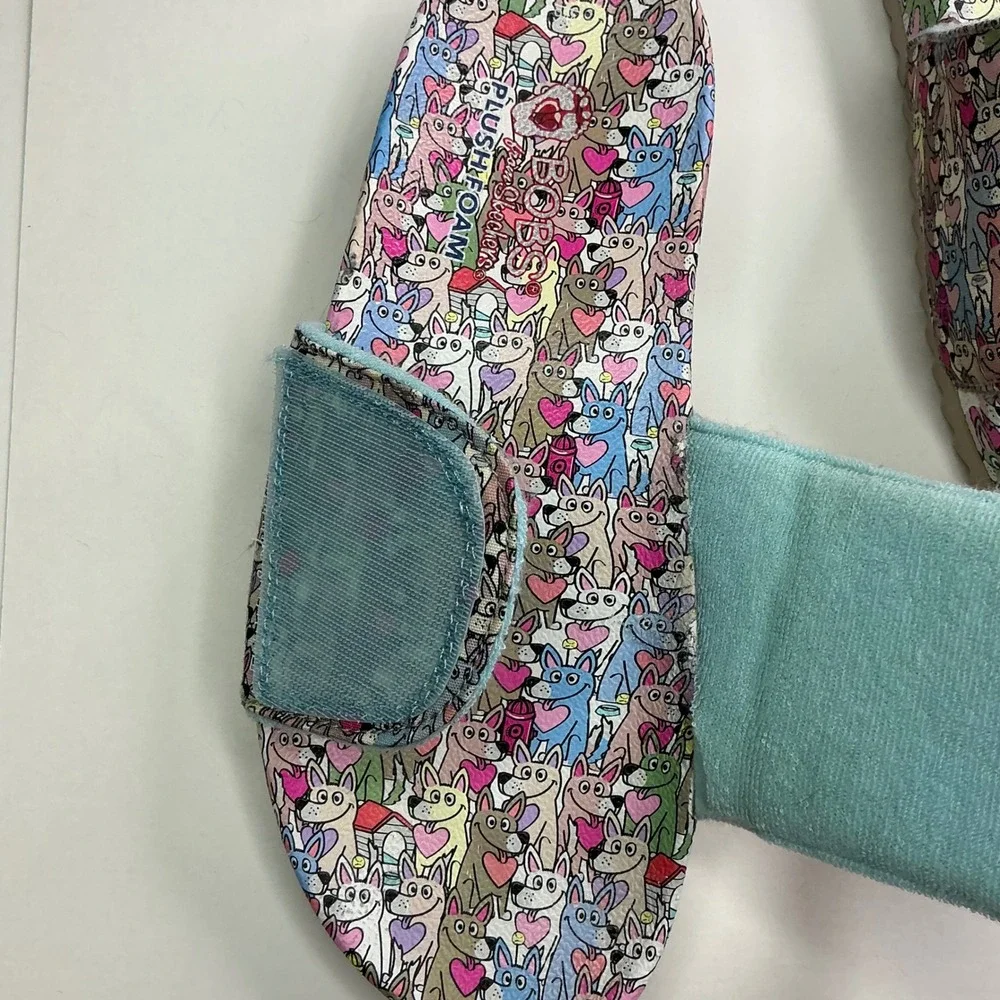 Skechers Multicolor BOBS Dog Print Kids 6 Slides 113735 Plush Foam Sandals